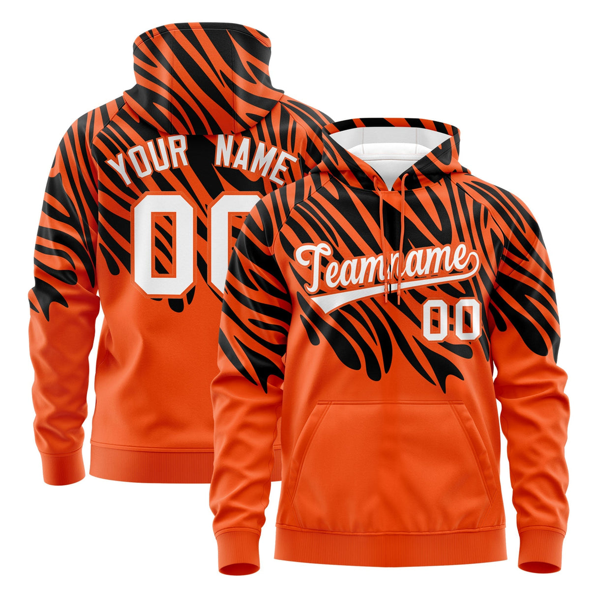 Custom Black Orange Leopard Print Pullover Sweatshirt Hoodie| KXKSHOP