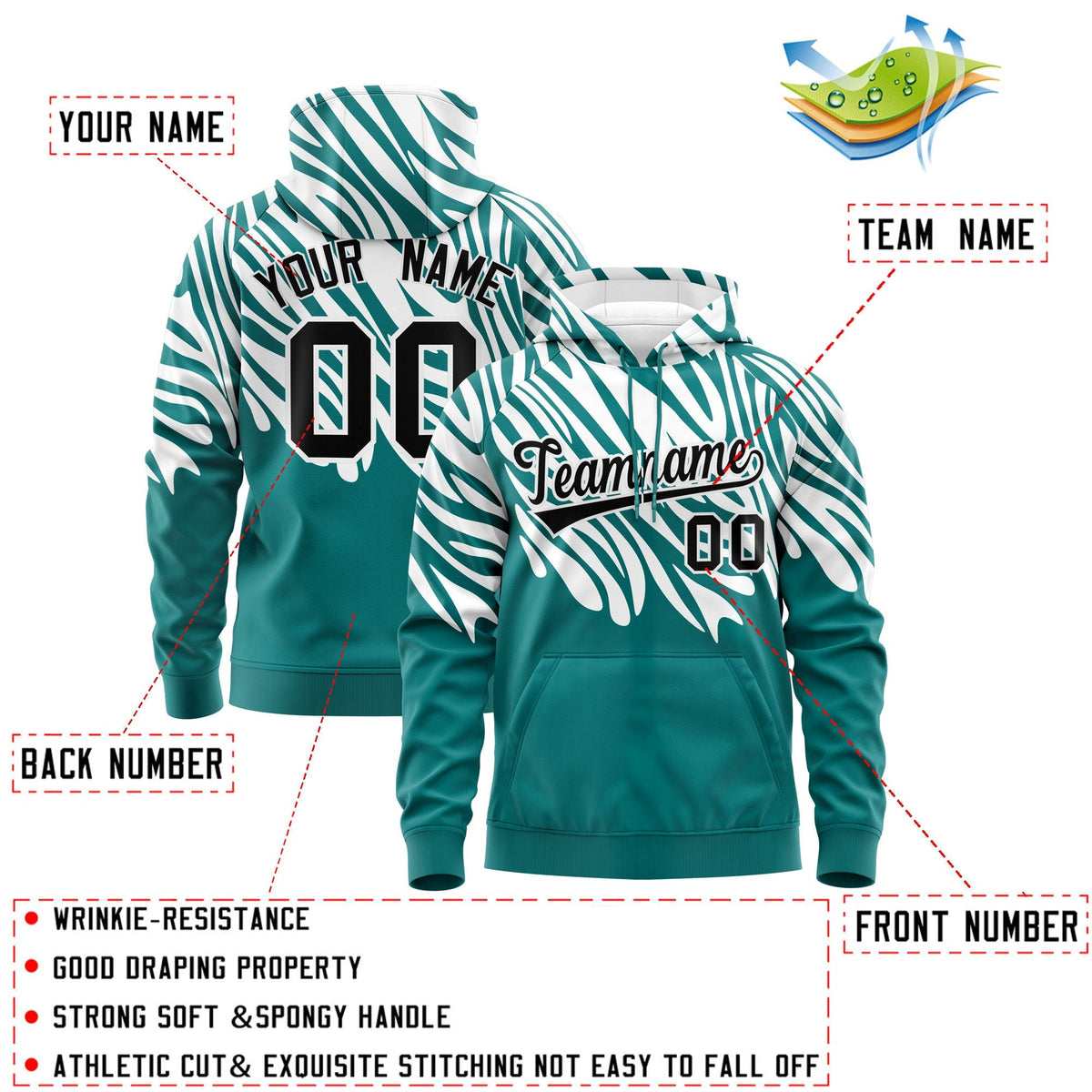 Custom Teal White Leopard Print Pullover Sweatshirt Hoodie| KXKSHOP