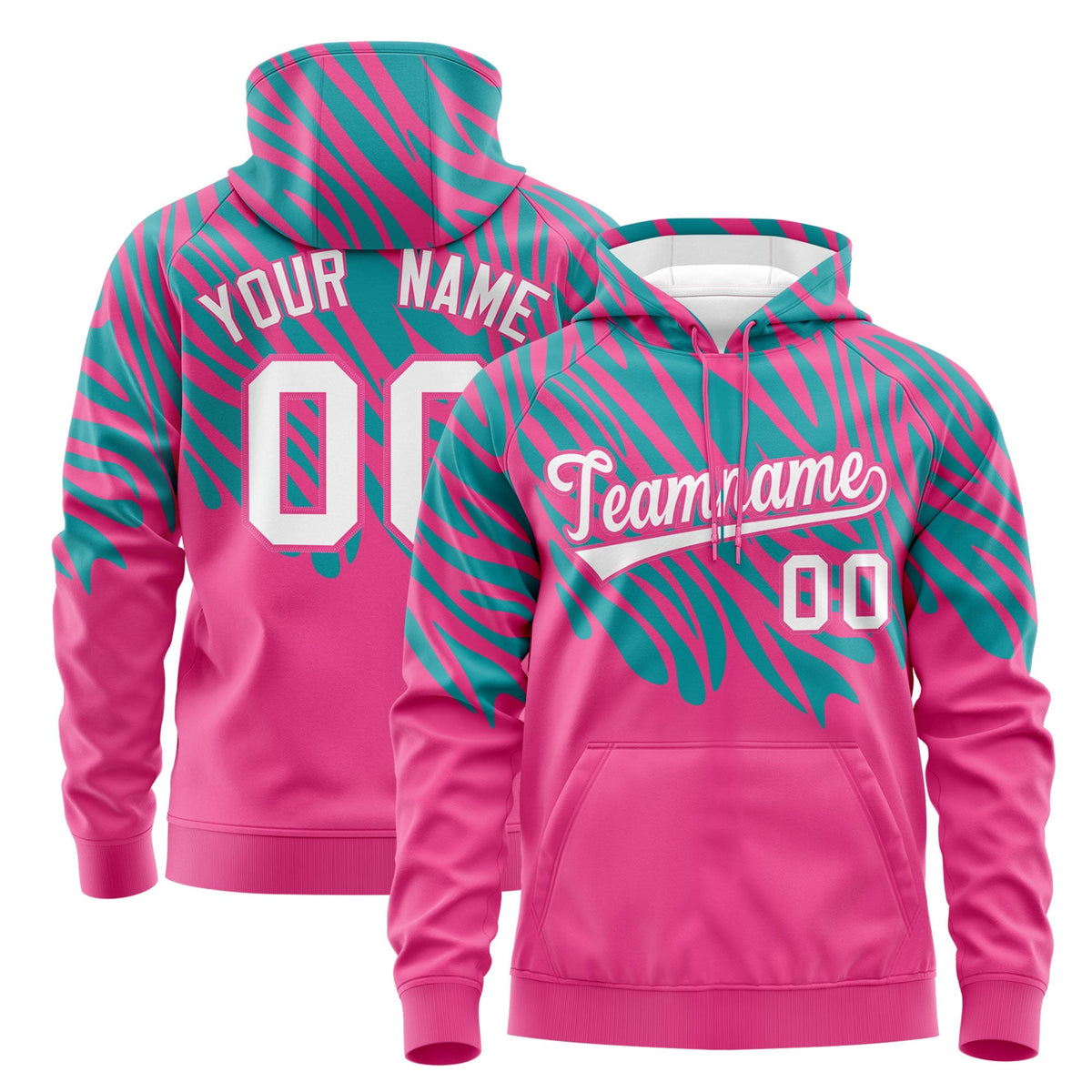 Custom Aqua Pink Leopard Print Pullover Sweatshirt Hoodie| KXKSHOP