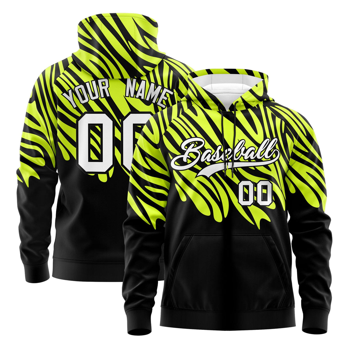 Custom Fluorescent Green Black Leopard Print Pullover Sweatshirt Hoodie| KXKSHOP