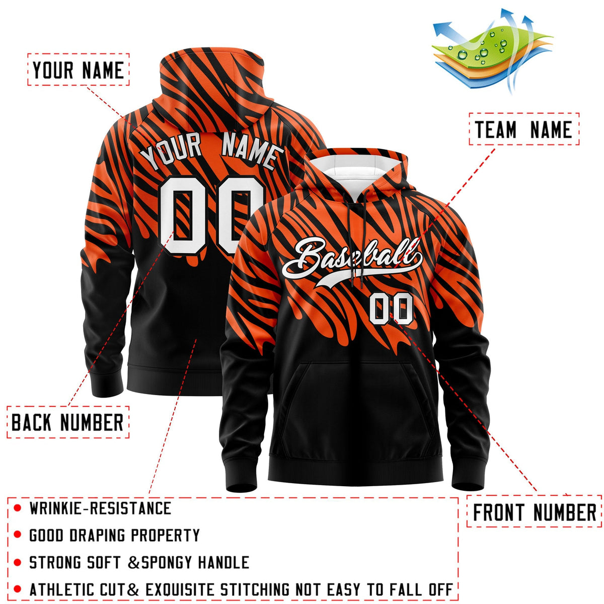 Custom Orange Black Leopard Print Pullover Sweatshirt Hoodie| KXKSHOP