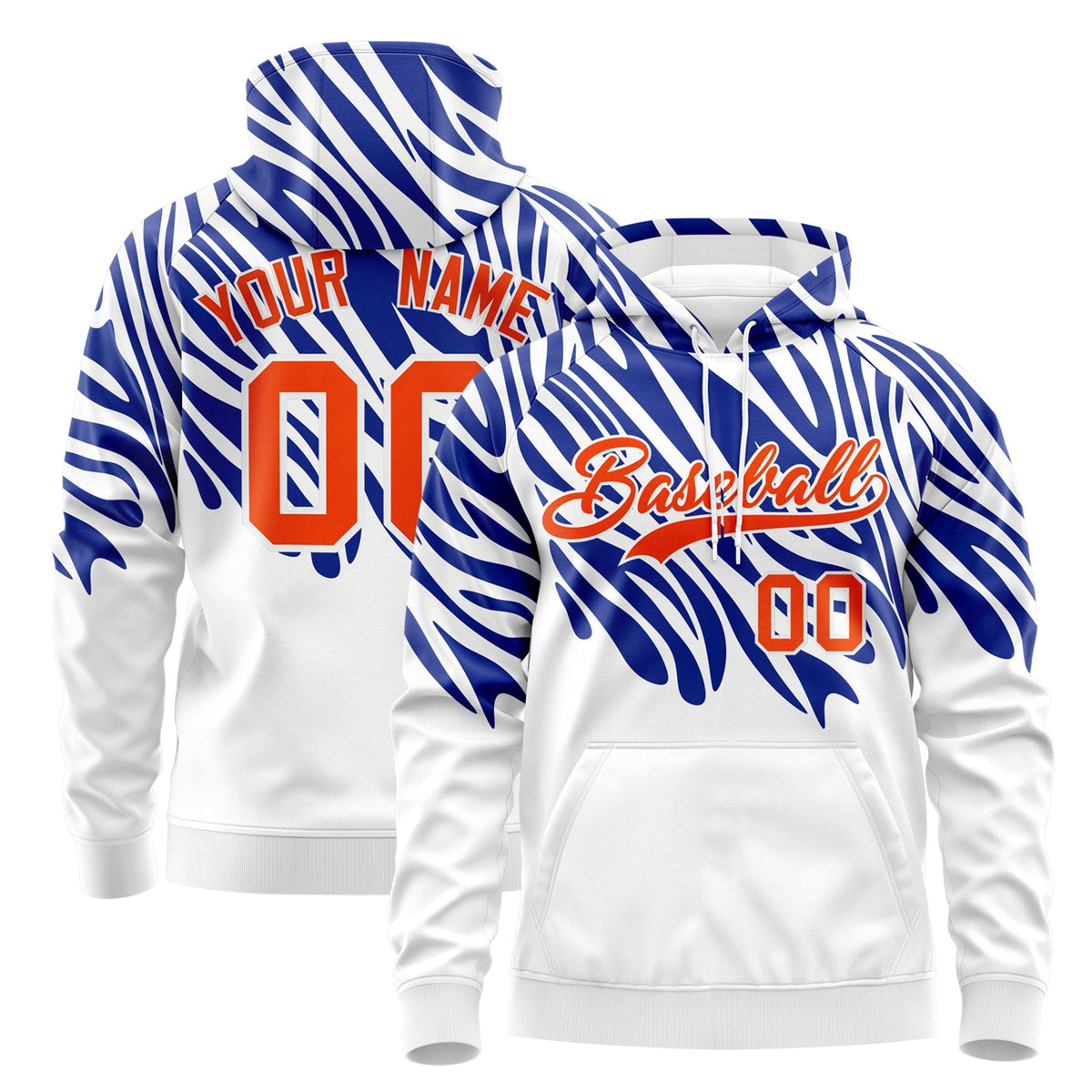 Custom Royal Blue White Orange Leopard Print Pullover Sweatshirt Hoodie| KXKSHOP