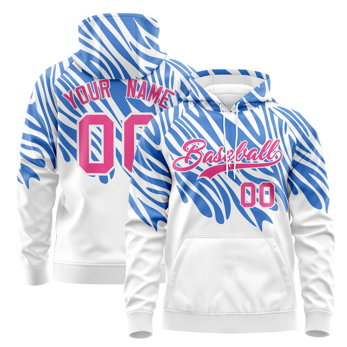 Custom White Powder Blue Pink Leopard Print Pullover Sweatshirt Hoodie| KXKSHOP