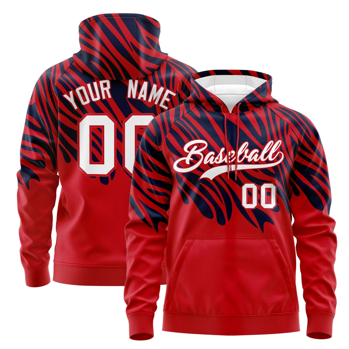 Custom Navy Red Leopard Print Pullover Sweatshirt Hoodie| KXKSHOP