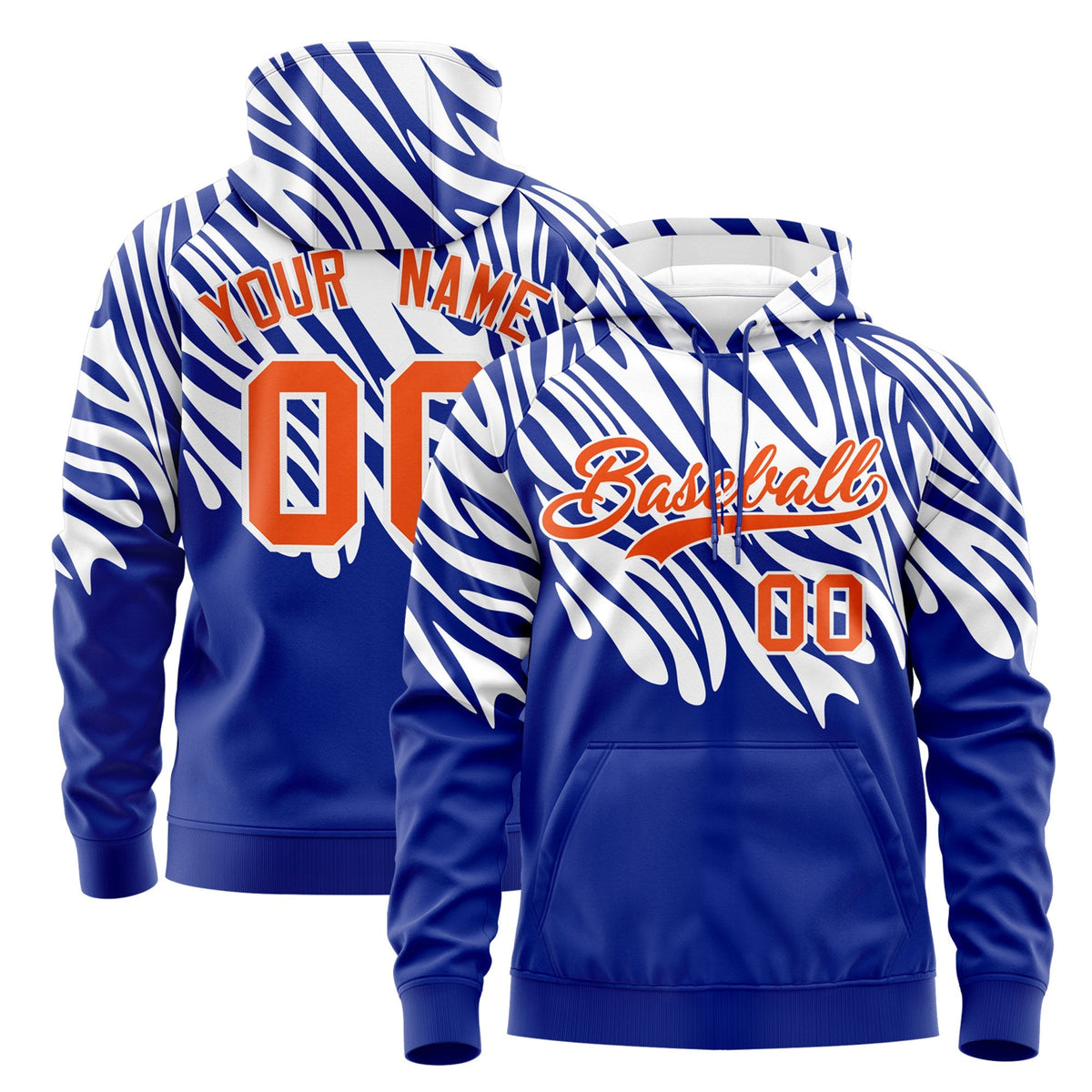 Custom Royal Blue White Leopard Print Pullover Sweatshirt Hoodie| KXKSHOP