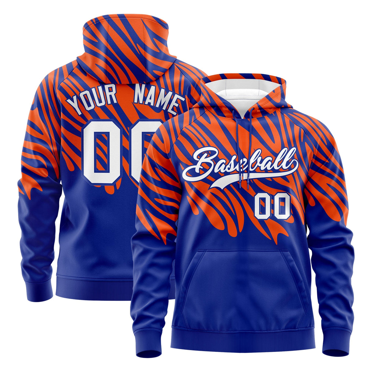 Custom Orange Royal Blue Leopard Print Pullover Sweatshirt Hoodie| KXKSHOP