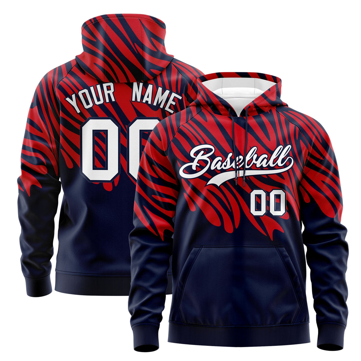 Custom Red Navy Leopard Print Pullover Sweatshirt Hoodie| KXKSHOP