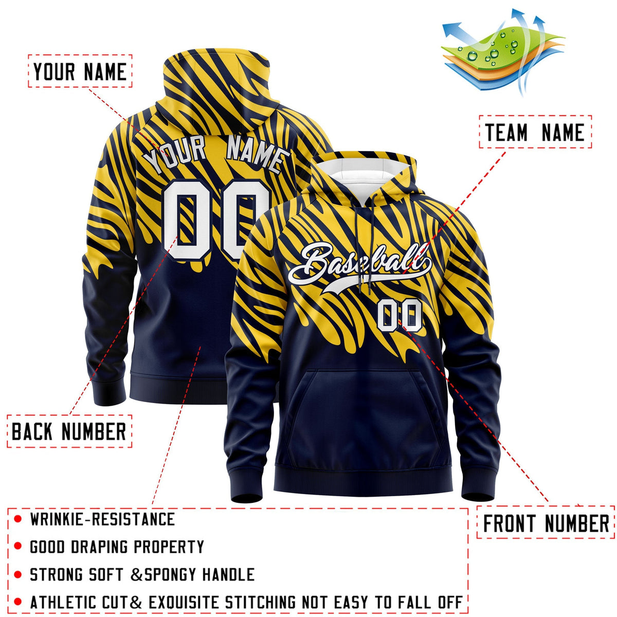 Custom Gold Navy Leopard Print Pullover Sweatshirt Hoodie| KXKSHOP