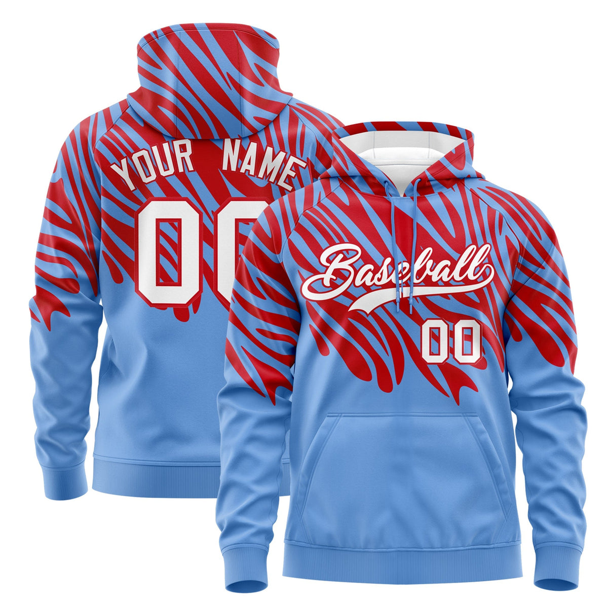 Custom Red Light Blue Leopard Print Pullover Sweatshirt Hoodie| KXKSHOP