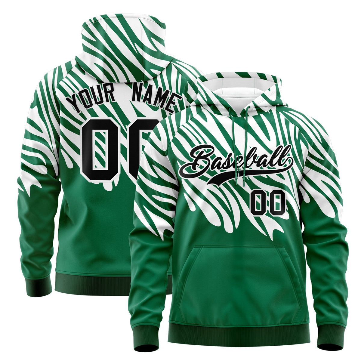 Custom Kelly Green White Leopard Print Pullover Sweatshirt Hoodie| KXKSHOP