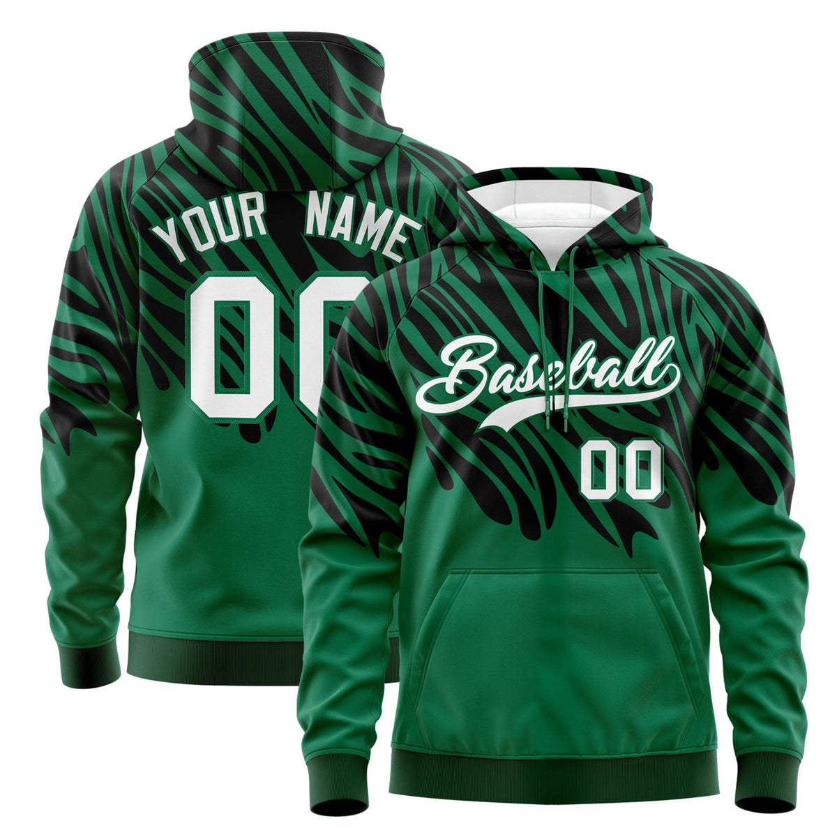 Custom Kelly Green Black Leopard Print Pullover Sweatshirt Hoodie| KXKSHOP