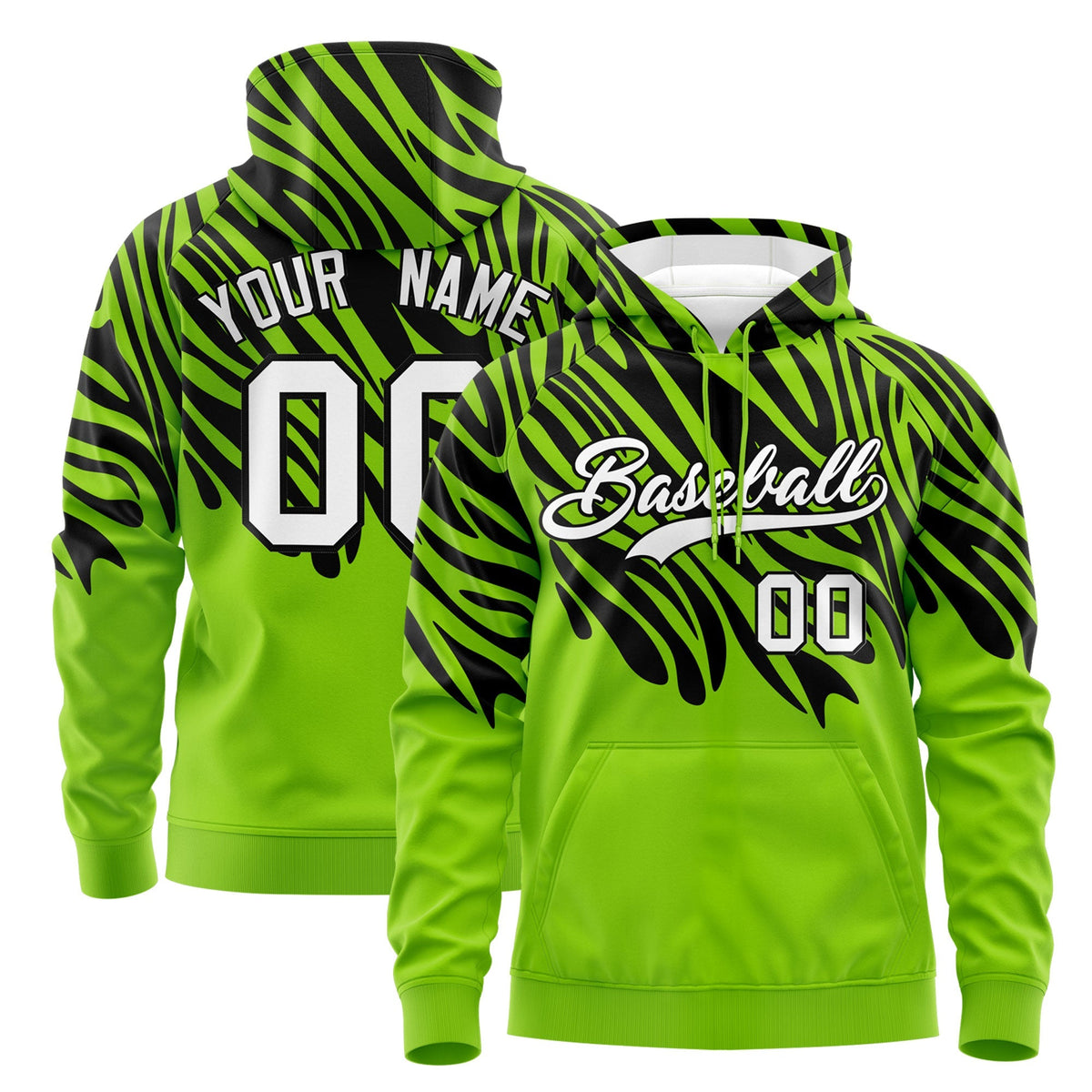 Custom Neon Green Black Leopard Print Pullover Sweatshirt Hoodie| KXKSHOP