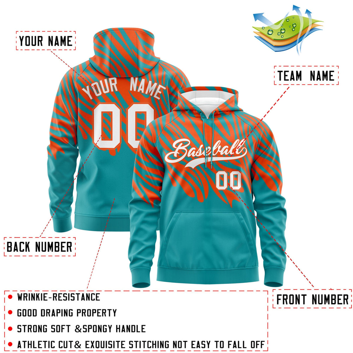 Custom Orange Aqua Leopard Print Pullover Sweatshirt Hoodie| KXKSHOP