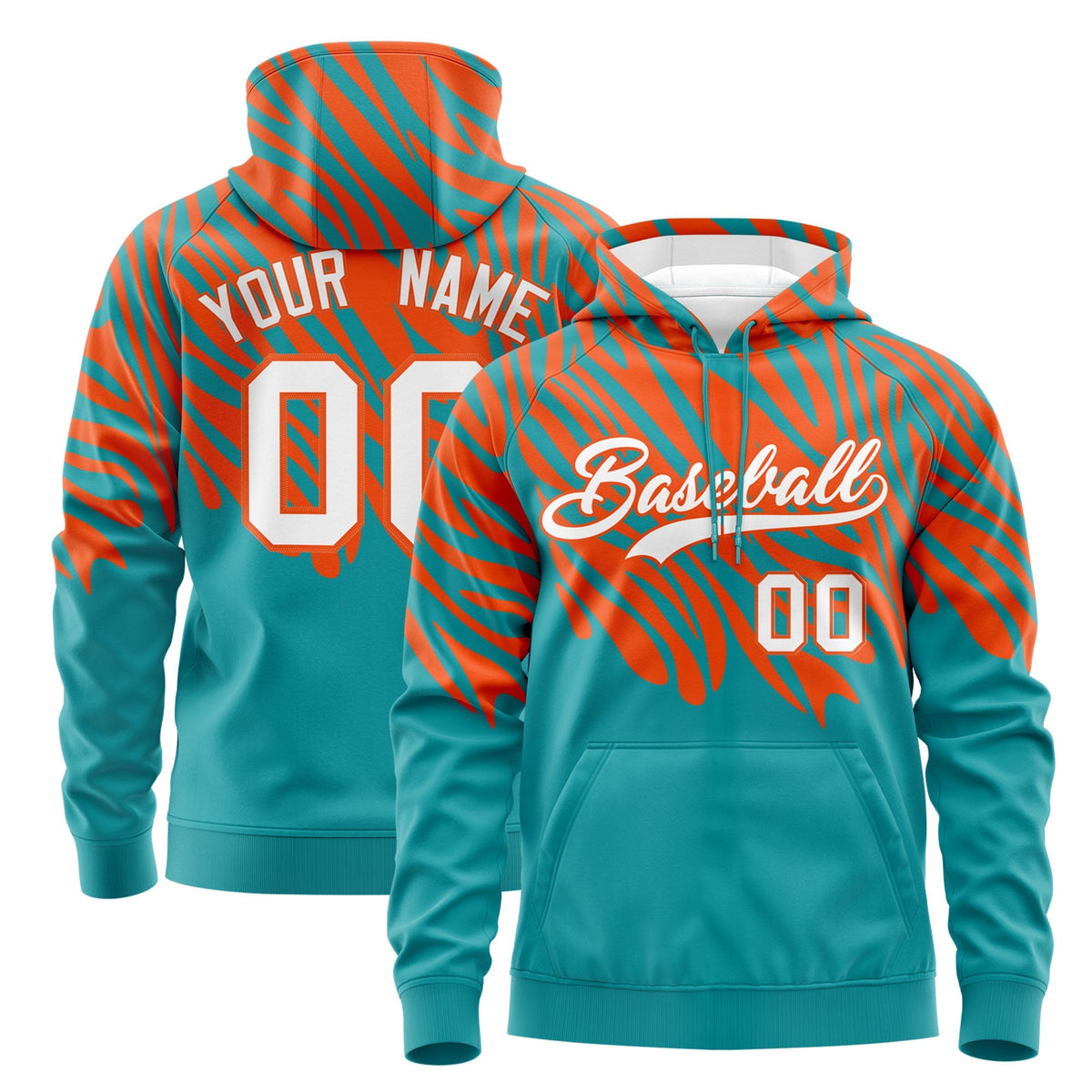 Custom Orange Aqua Leopard Print Pullover Sweatshirt Hoodie| KXKSHOP