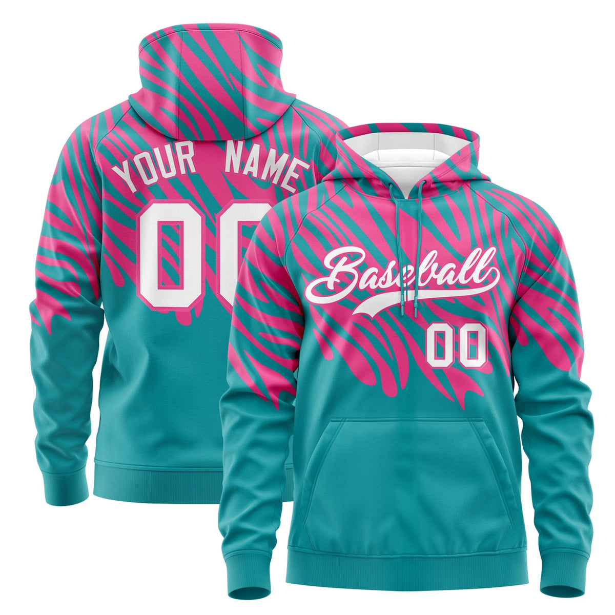 Custom Pink Aqua Leopard Print Pullover Sweatshirt Hoodie| KXKSHOP
