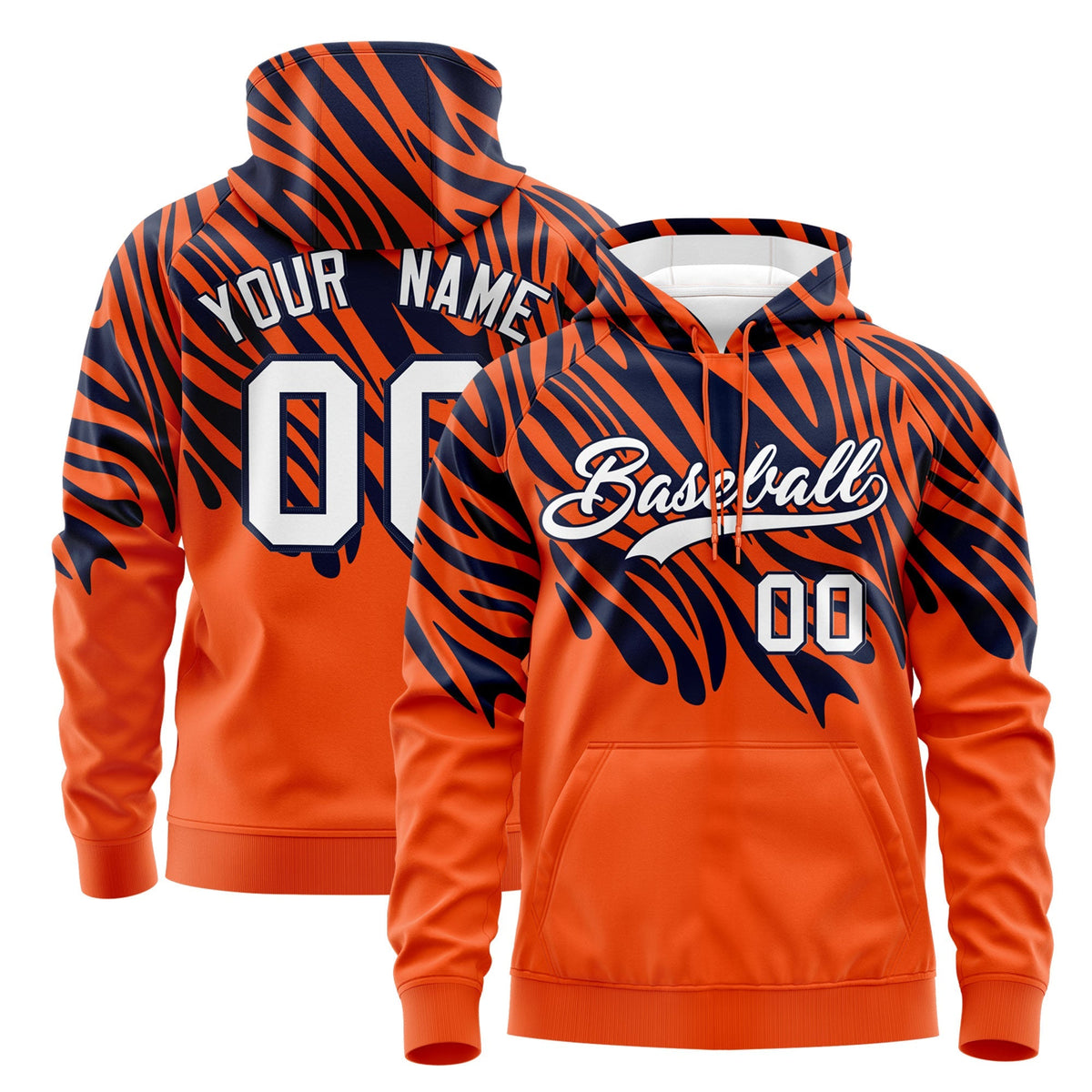 Custom Navy Orange Leopard Print Pullover Sweatshirt Hoodie| KXKSHOP