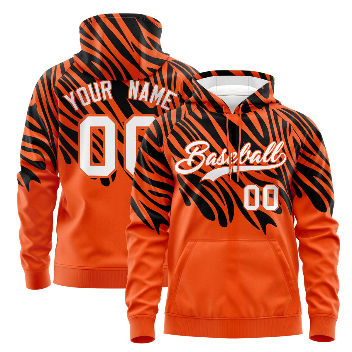 Custom Black Orange Leopard Print Pullover Sweatshirt Hoodie| KXKSHOP