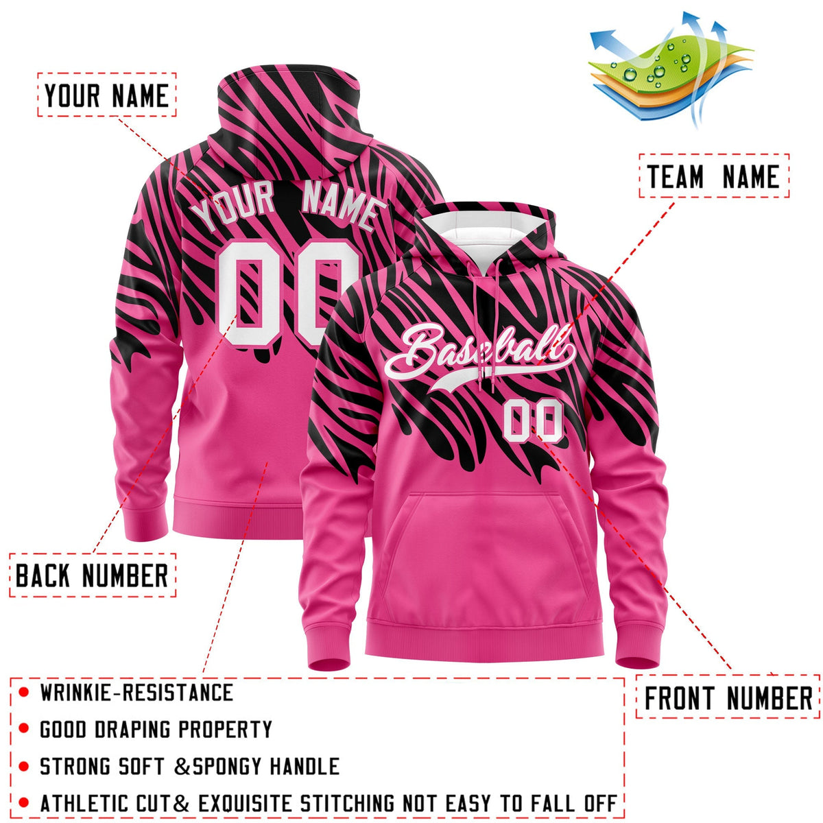 Custom Black Pink Leopard Print Pullover Sweatshirt Hoodie| KXKSHOP
