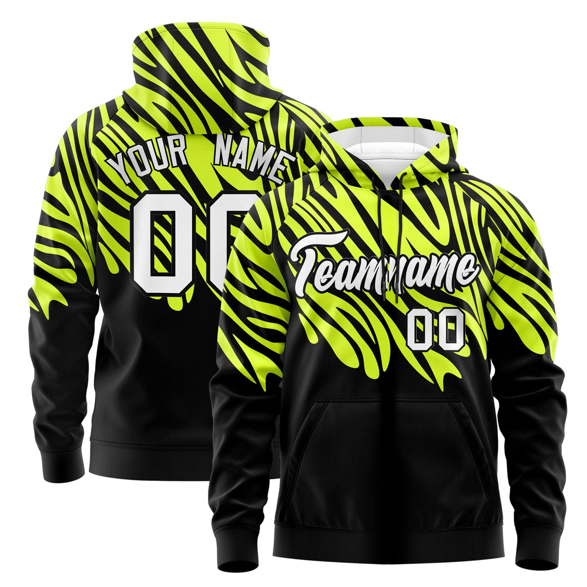 Custom Fluorescent Green Black Leopard Print Pullover Sweatshirt Hoodie| KXKSHOP