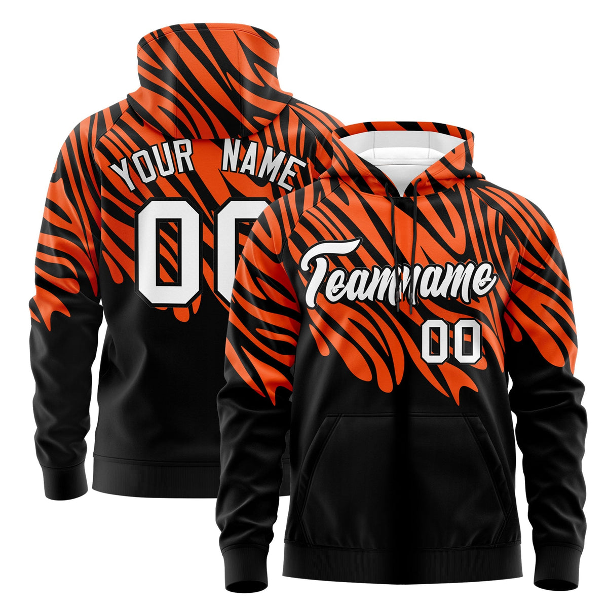 Custom Orange Black Leopard Print Pullover Sweatshirt Hoodie| KXKSHOP