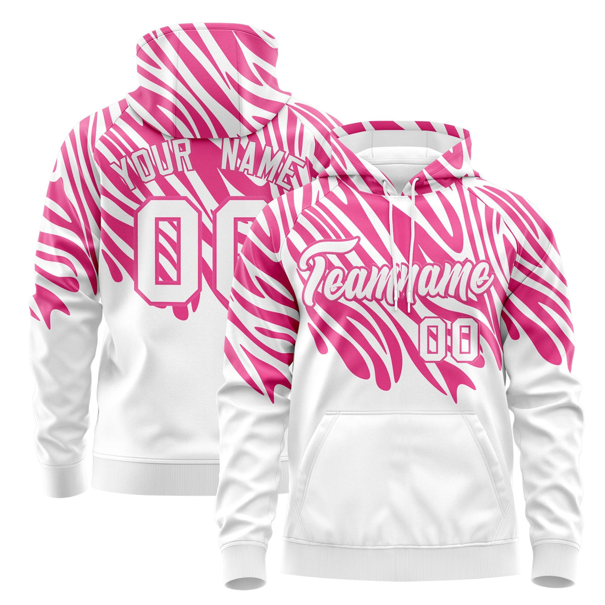 Custom Pink White Leopard Print Pullover Sweatshirt Hoodie| KXKSHOP