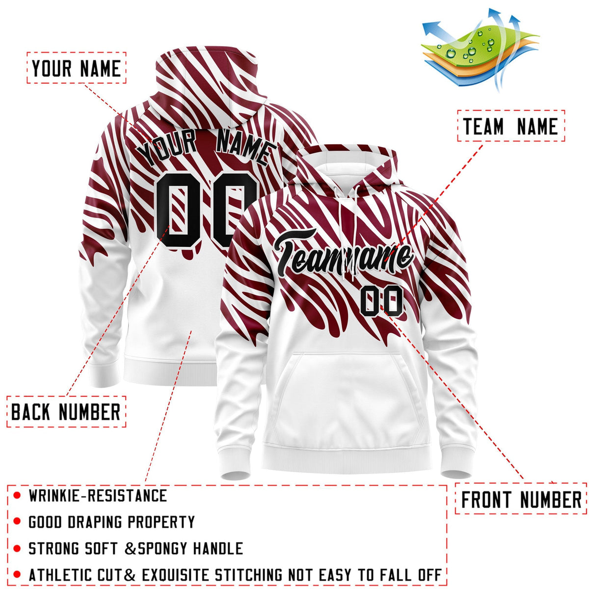 Custom Crimson White Leopard Print Pullover Sweatshirt Hoodie| KXKSHOP