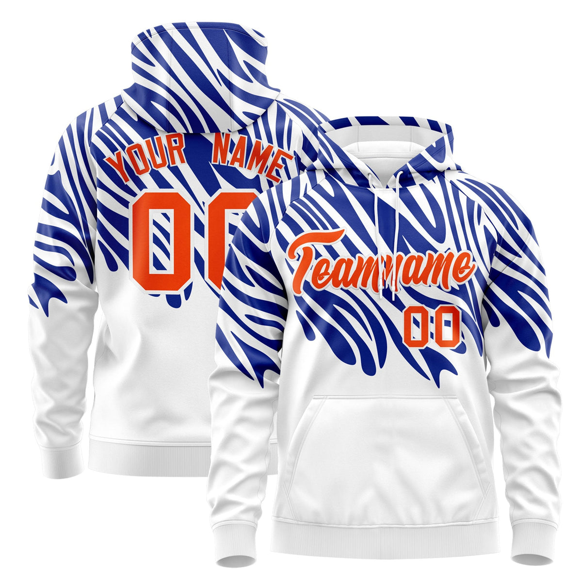 Custom Royal Blue White Orange Leopard Print Pullover Sweatshirt Hoodie| KXKSHOP