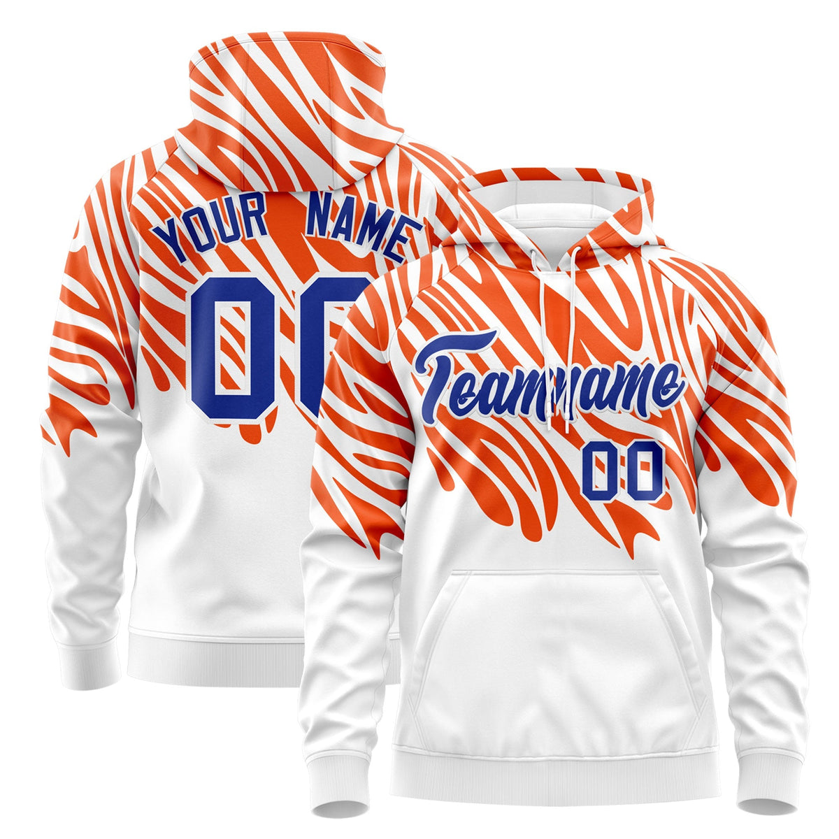 Custom Orange White Royal Blue Leopard Print Pullover Sweatshirt Hoodie| KXKSHOP
