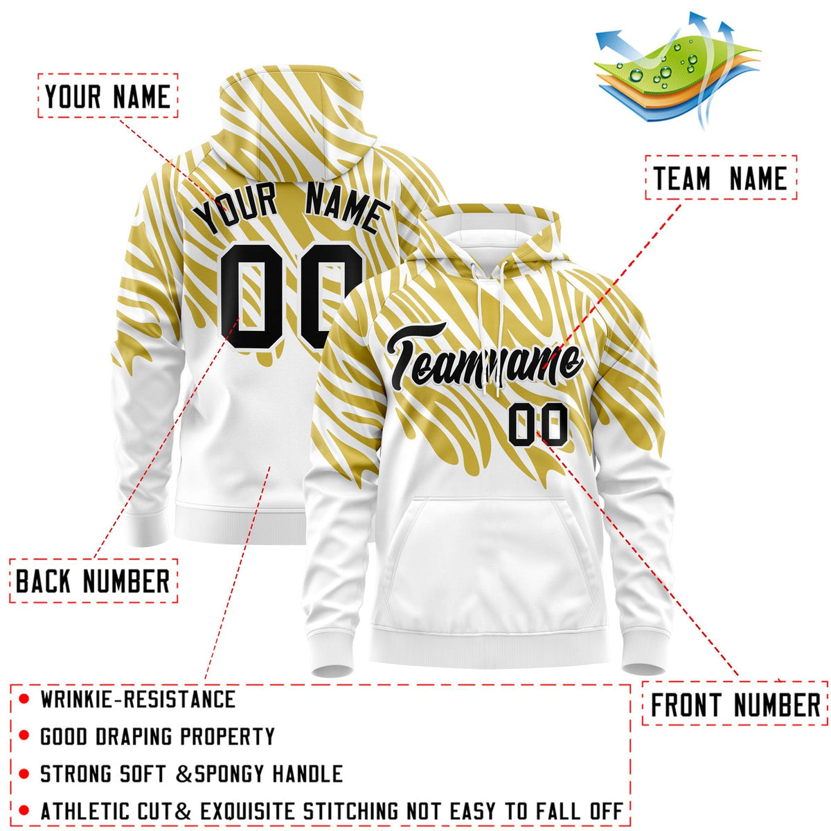 Custom Old Gold White Leopard Print Pullover Sweatshirt Hoodie| KXKSHOP