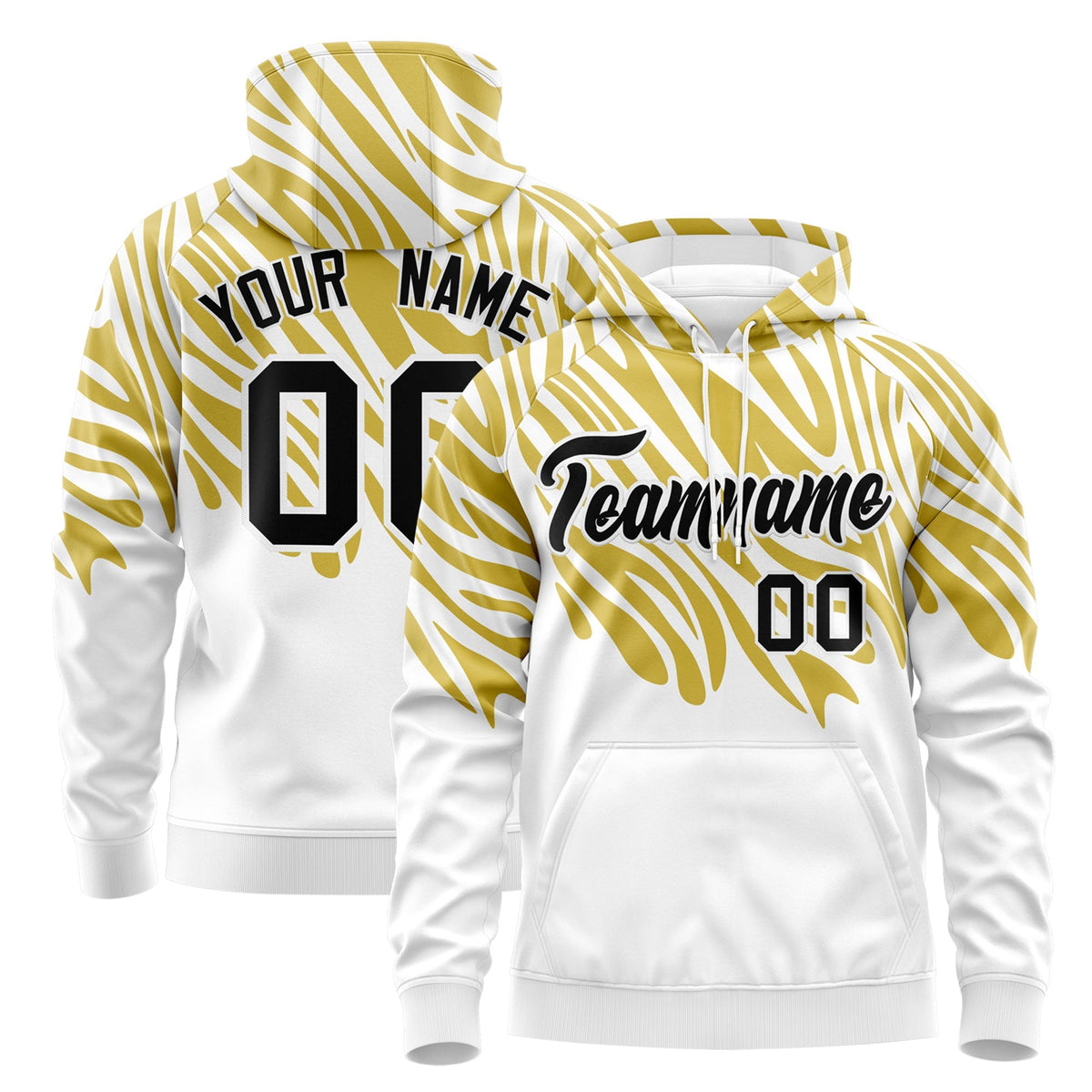 Custom Old Gold White Leopard Print Pullover Sweatshirt Hoodie| KXKSHOP