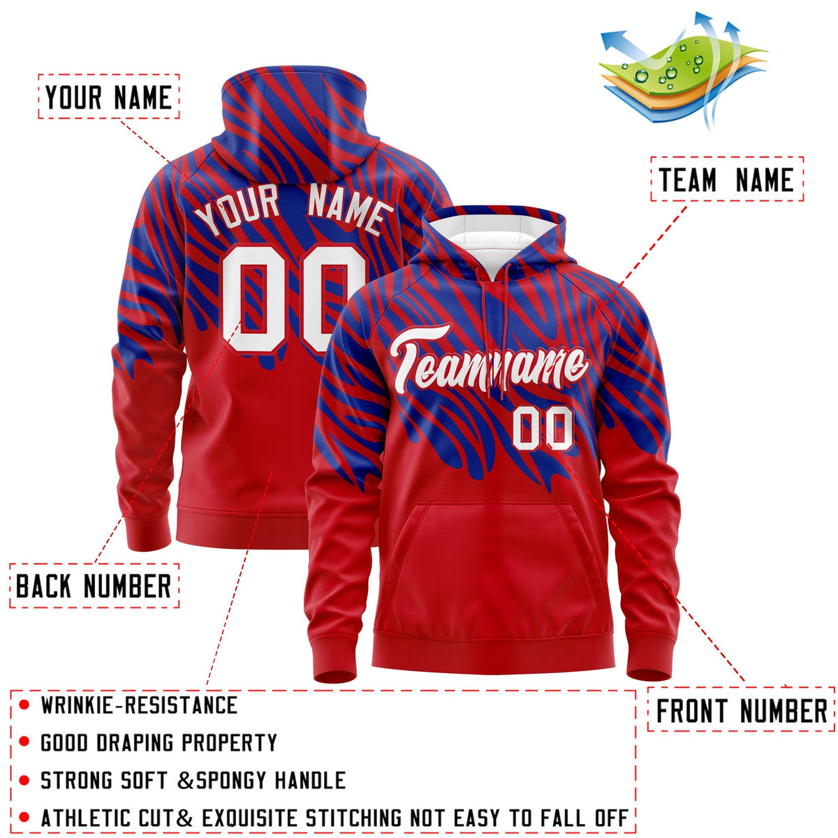 Custom Red Royal Blue Leopard Print Pullover Sweatshirt Hoodie| KXKSHOP