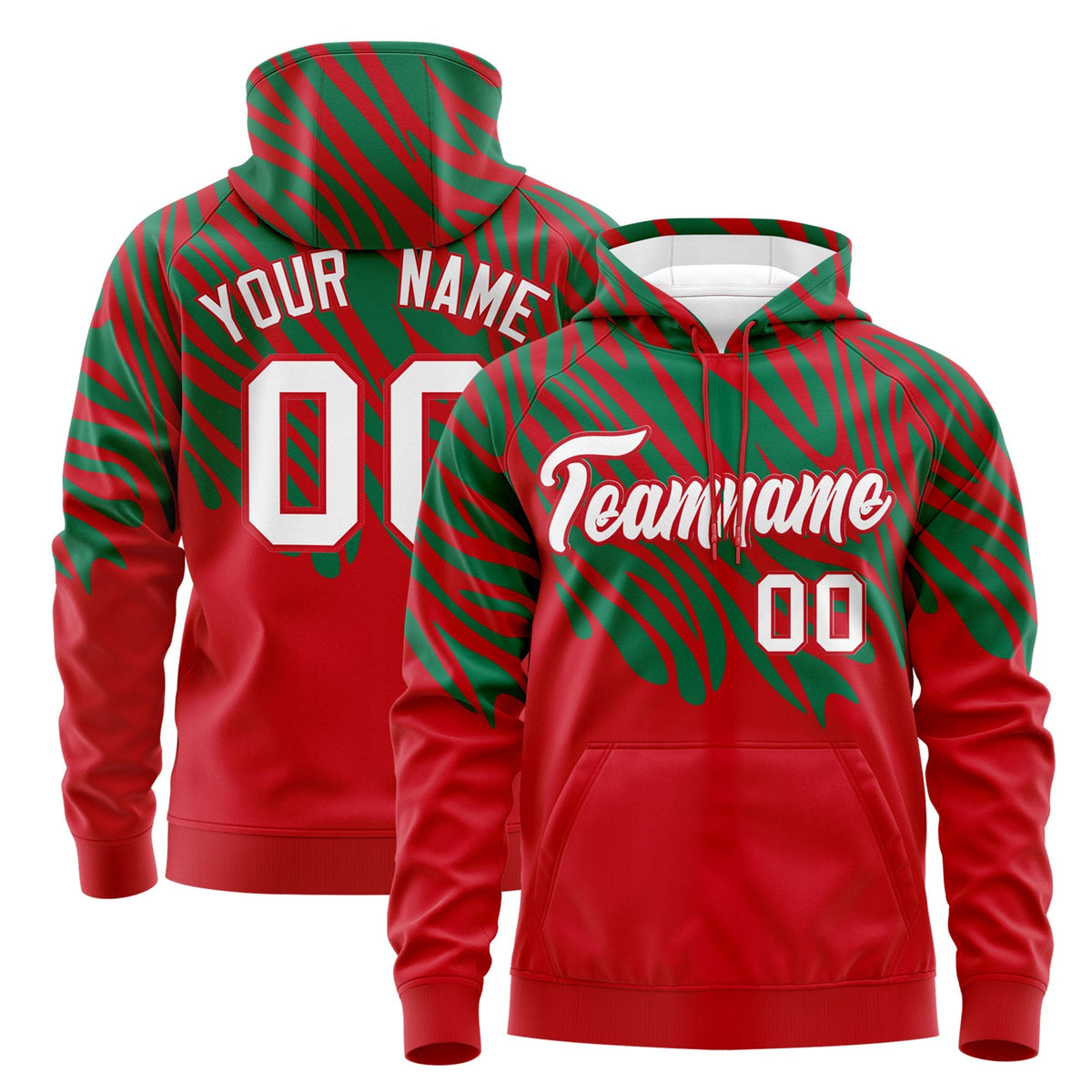 Custom Red Kelly Green Leopard Print Pullover Sweatshirt Hoodie| KXKSHOP