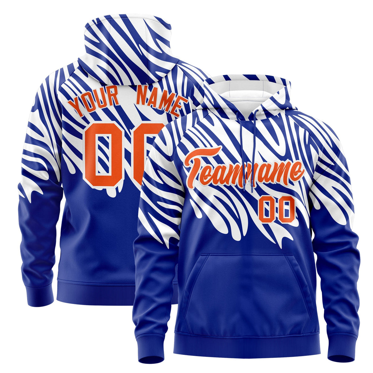 Custom Royal Blue White Leopard Print Pullover Sweatshirt Hoodie| KXKSHOP