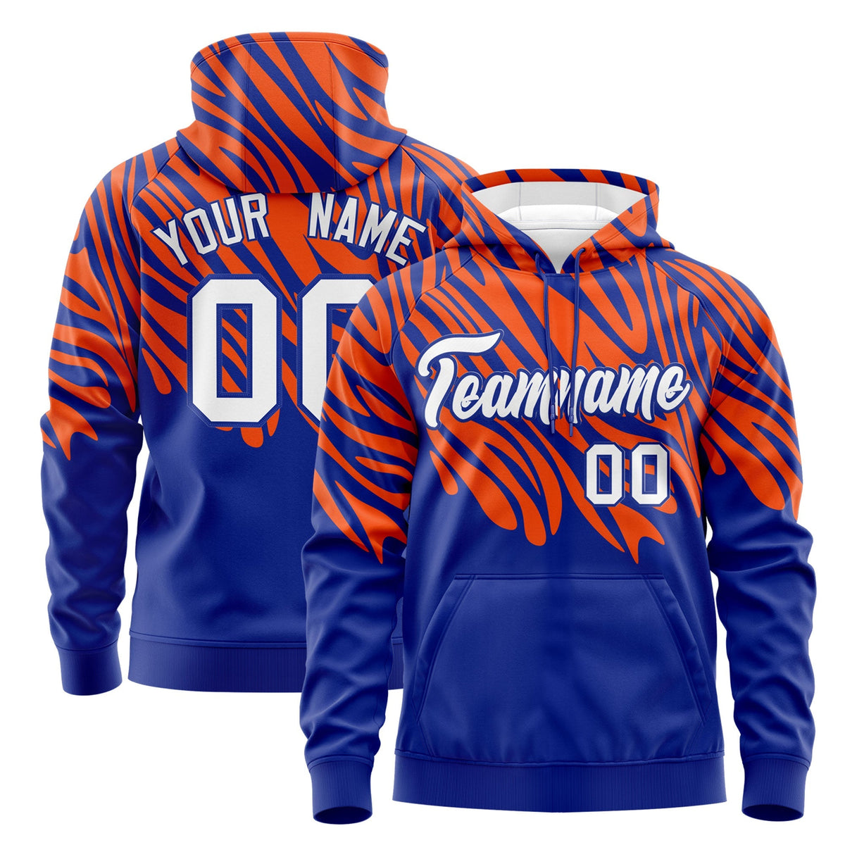 Custom Orange Royal Blue Leopard Print Pullover Sweatshirt Hoodie| KXKSHOP