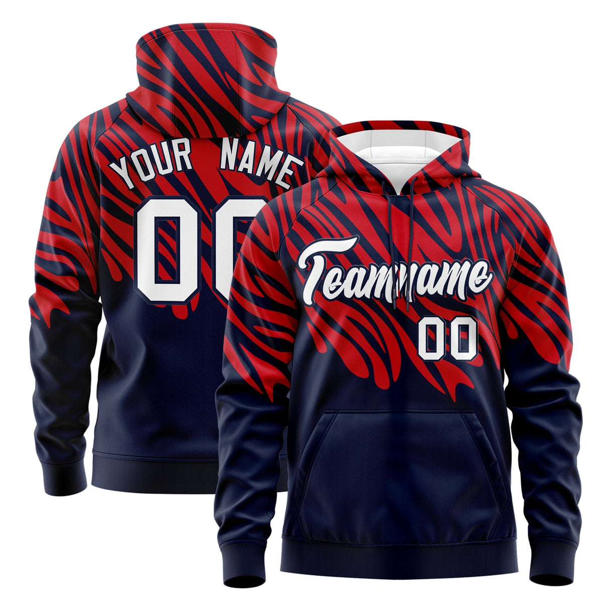 Custom Red Navy Leopard Print Pullover Sweatshirt Hoodie| KXKSHOP