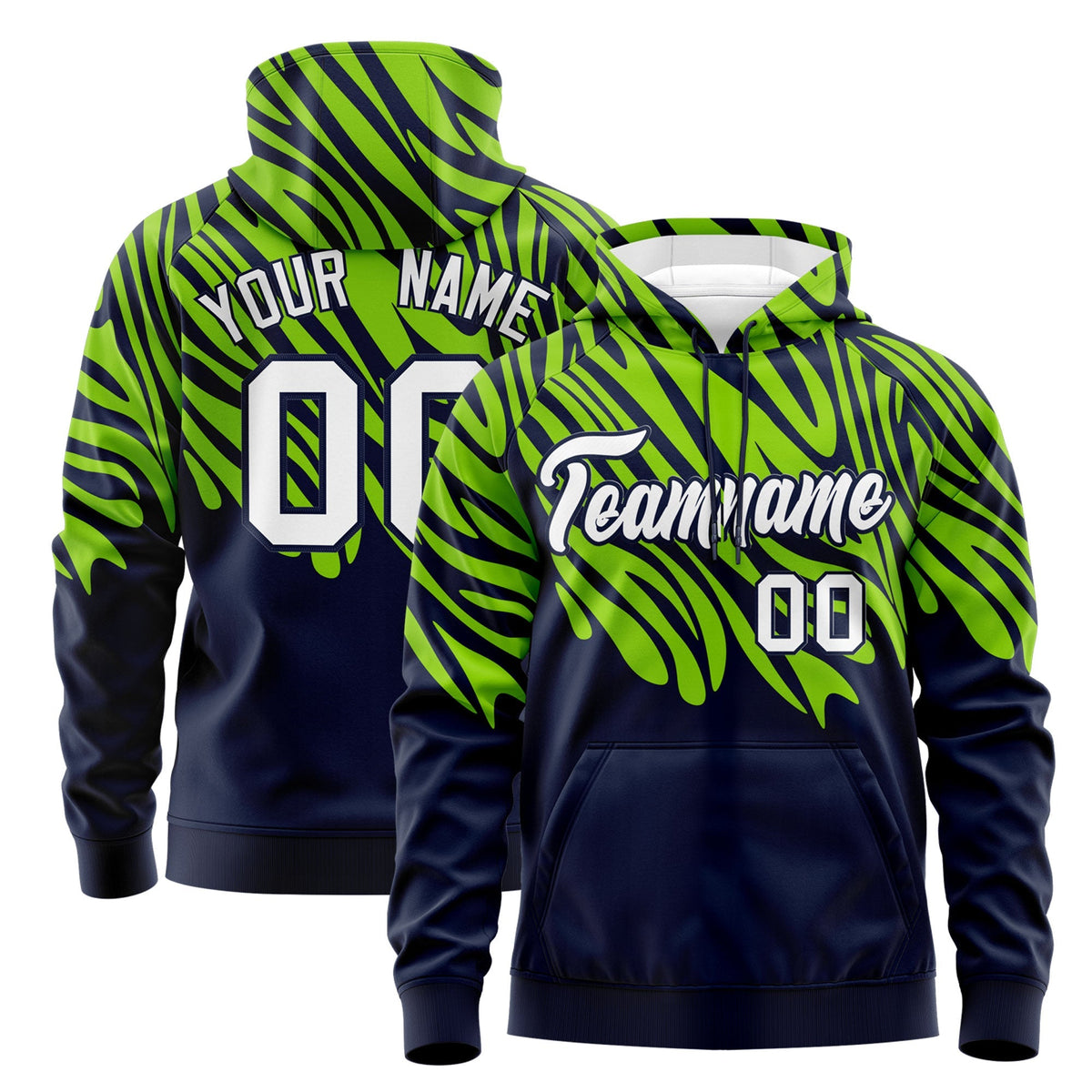 Custom Neon Green Navy Leopard Print Pullover Sweatshirt Hoodie| KXKSHOP