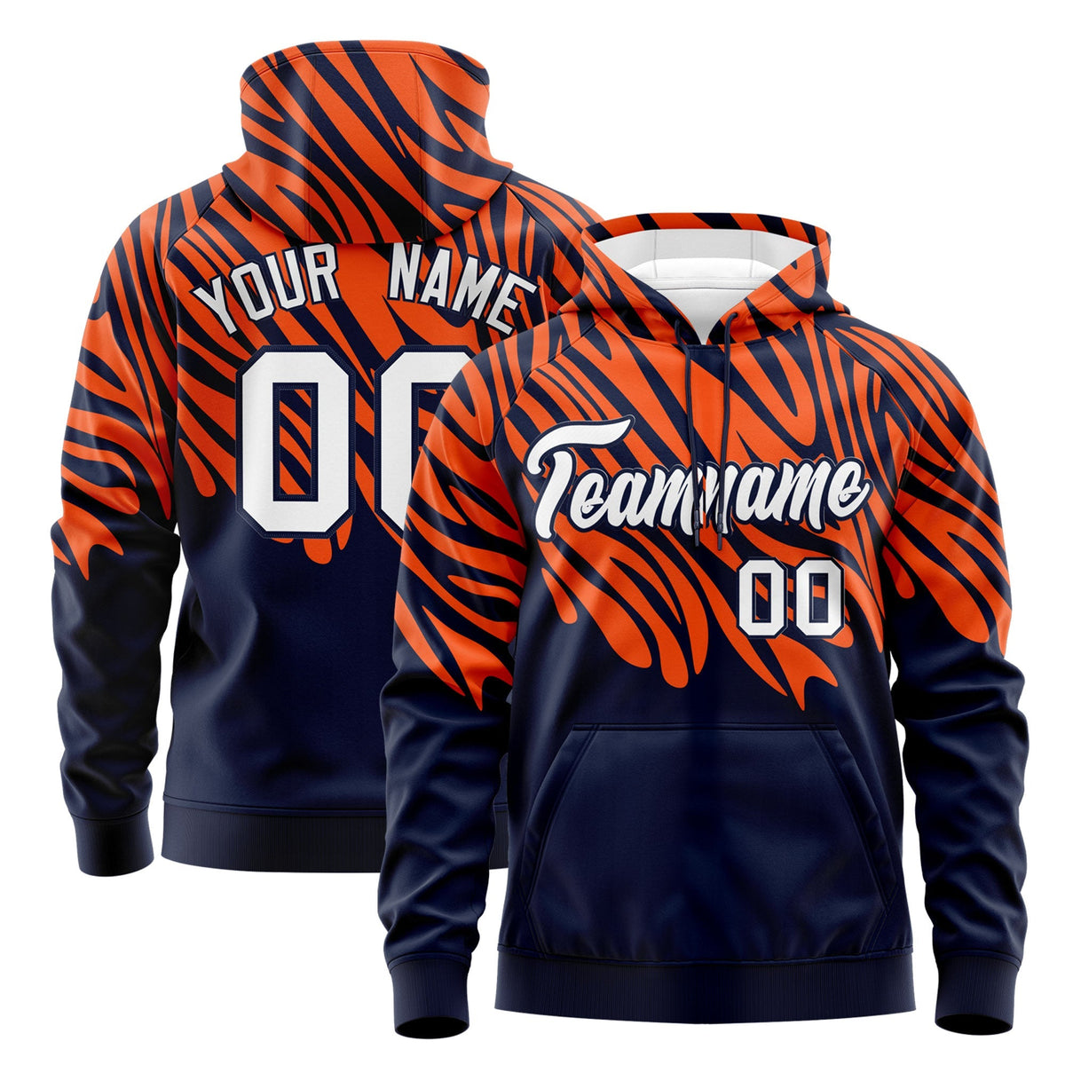 Custom Orange Navy Leopard Print Pullover Sweatshirt Hoodie| KXKSHOP