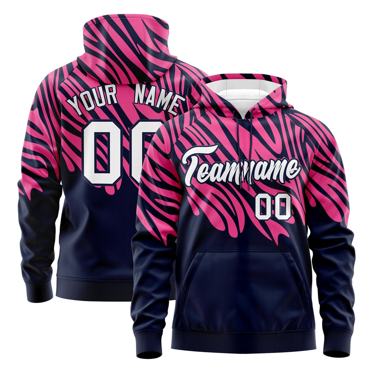 Custom Pink Navy Leopard Print Pullover Sweatshirt Hoodie| KXKSHOP