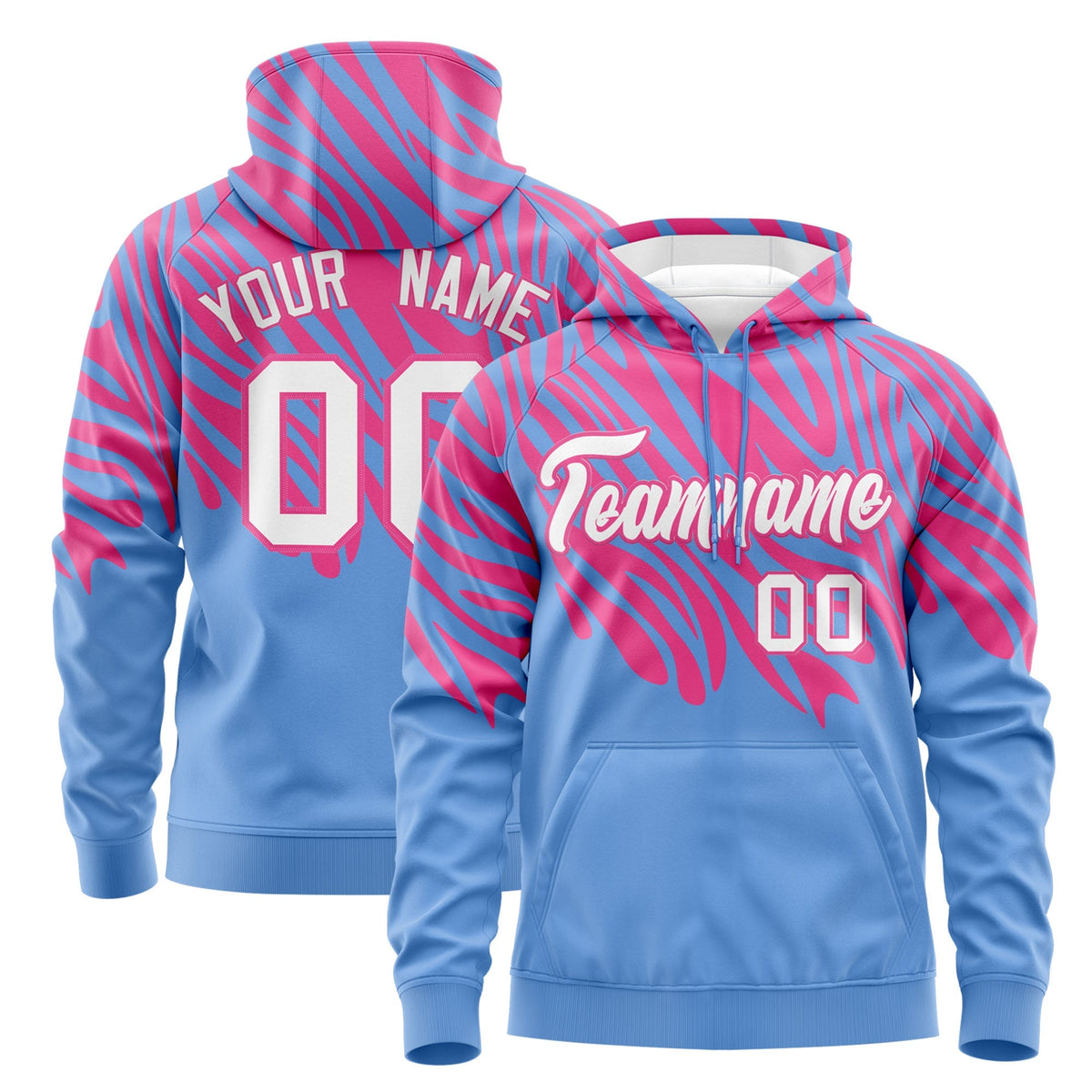 Custom Pink Light Blue Leopard Print Pullover Sweatshirt Hoodie| KXKSHOP