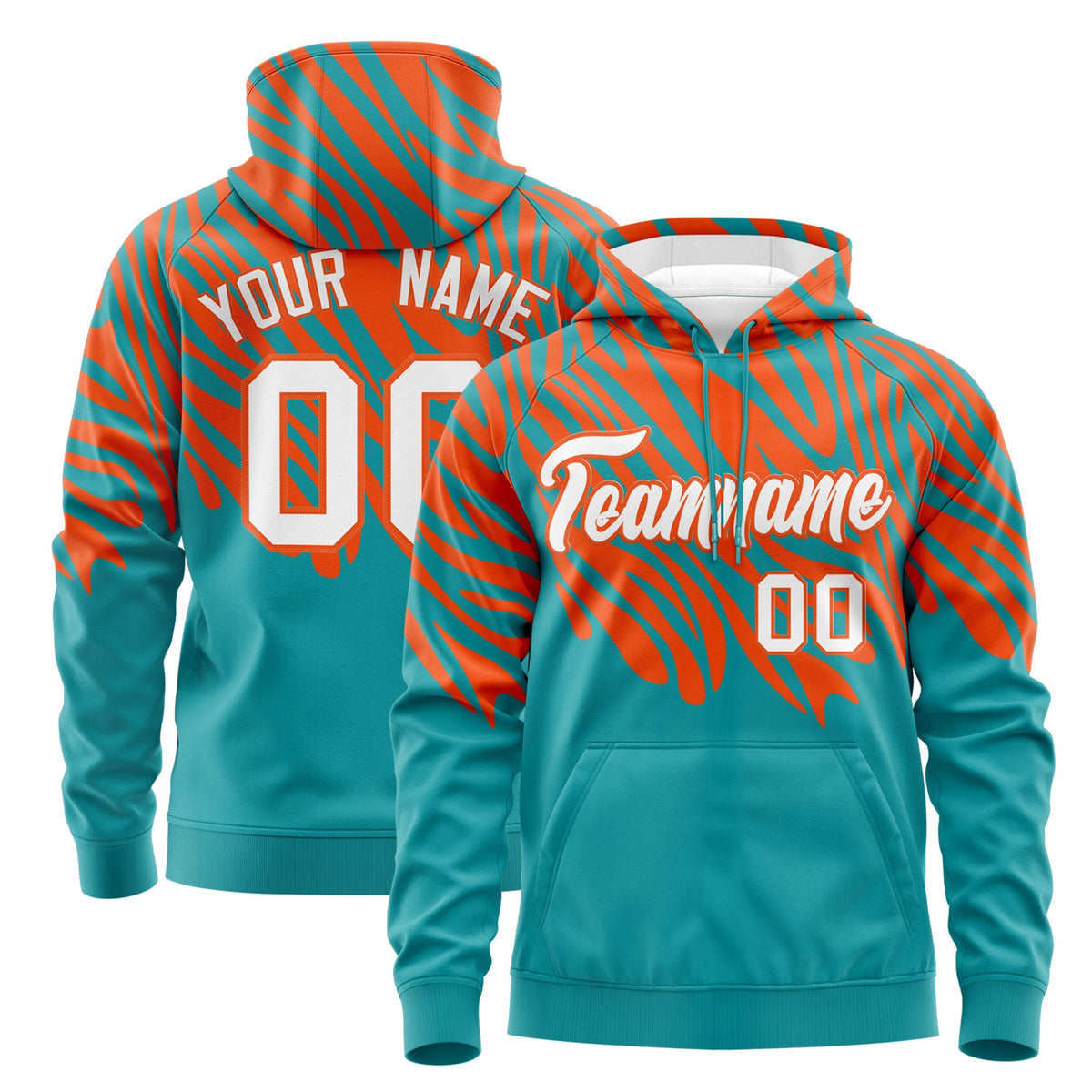 Custom Orange Aqua Leopard Print Pullover Sweatshirt Hoodie| KXKSHOP