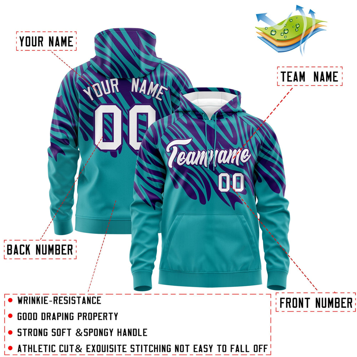 Custom Aqua Purple White Leopard Print Pullover Sweatshirt Hoodie| KXKSHOP