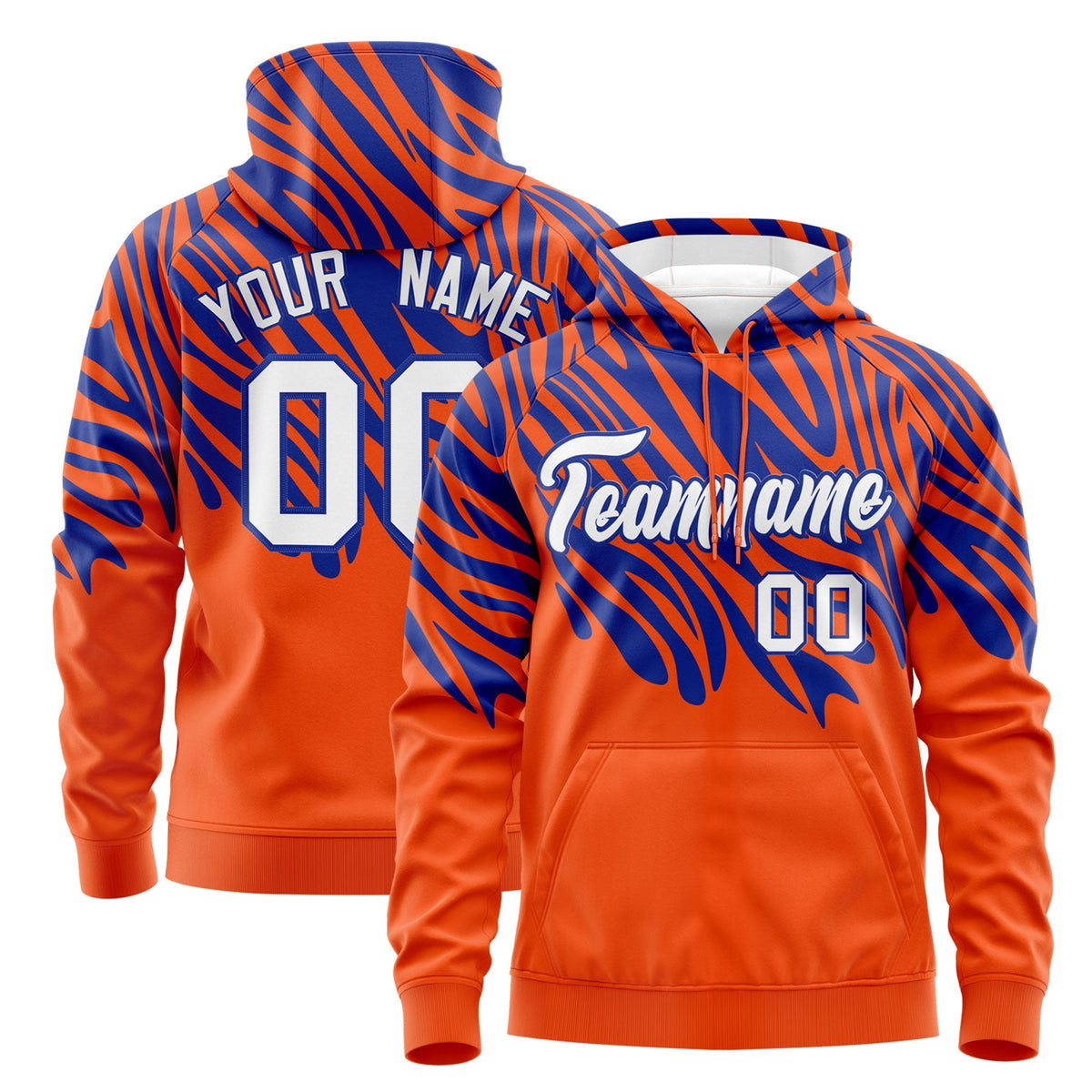 Custom Royal Blue Orange Leopard Print Pullover Sweatshirt Hoodie| KXKSHOP