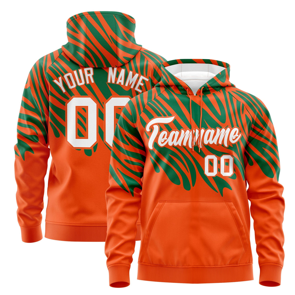 Custom Orange Kelly Green White Leopard Print Pullover Sweatshirt Hoodie| KXKSHOP