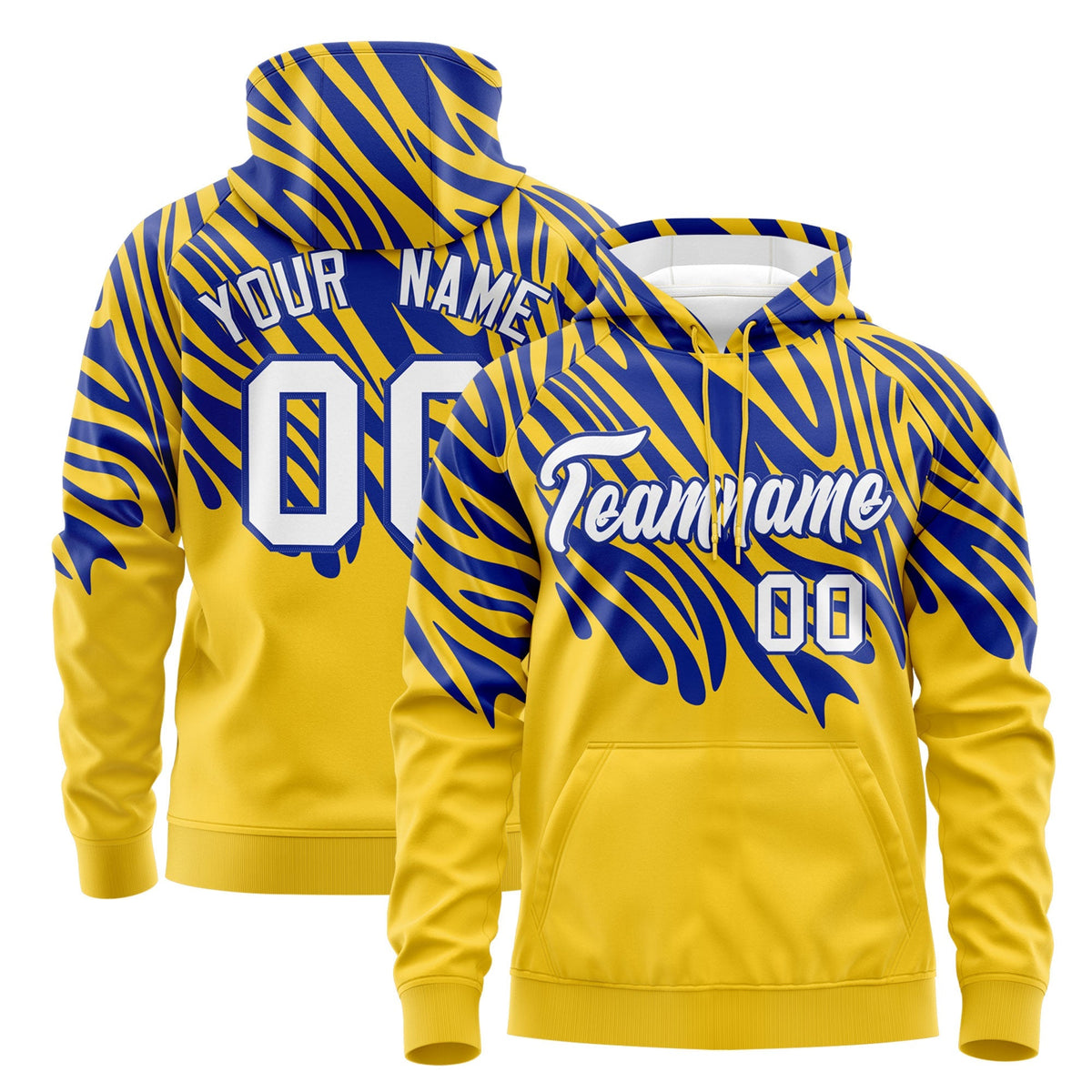 Custom Royal Blue Gold Leopard Print Pullover Sweatshirt Hoodie| KXKSHOP