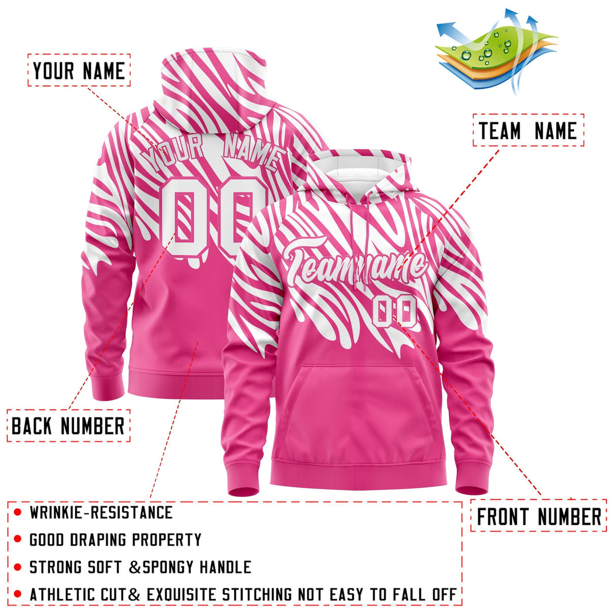 Custom White Pink Leopard Print Pullover Sweatshirt Hoodie| KXKSHOP