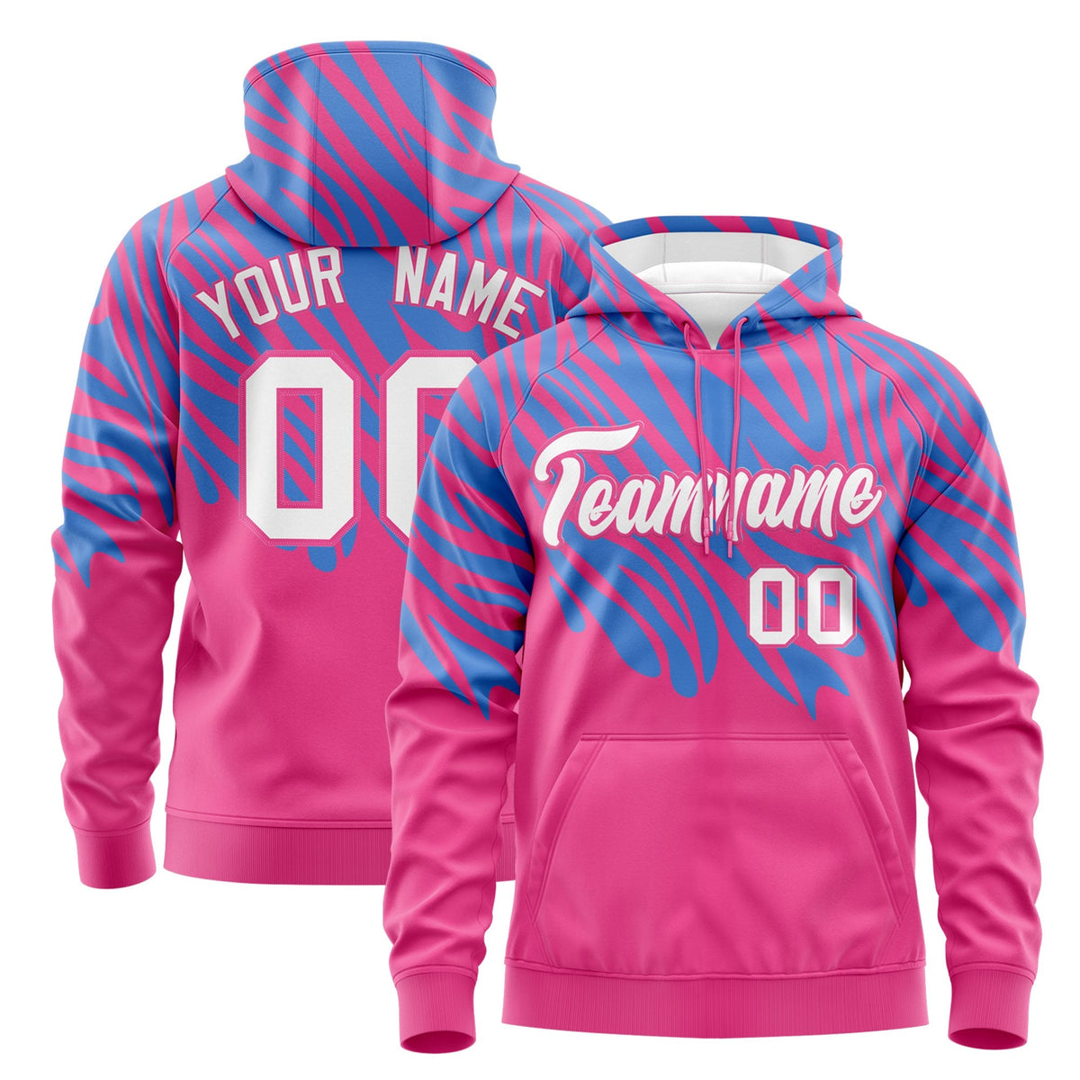 Custom Powder Blue Pink Leopard Print Pullover Sweatshirt Hoodie| KXKSHOP