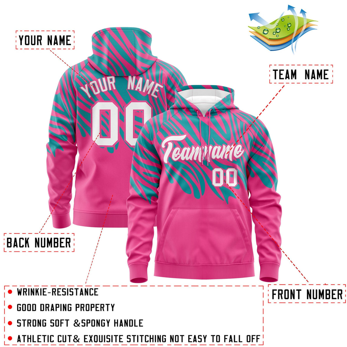 Custom Aqua Pink Leopard Print Pullover Sweatshirt Hoodie| KXKSHOP