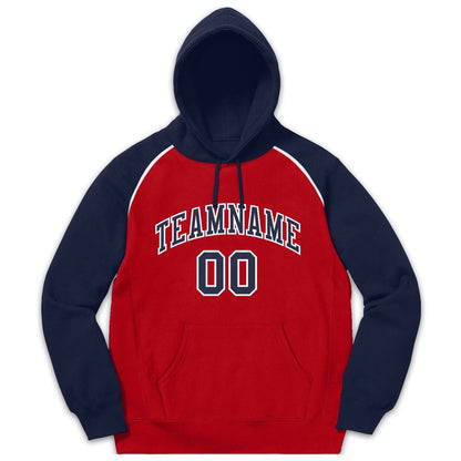 Custom Stitched Sportwear Red Navy-White Raglan Sleeves Pullover Hoodie