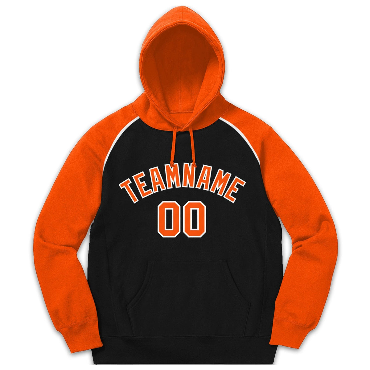 Custom Stitched Sportwear Black Orange-White Raglan Sleeves Pullover Hoodie