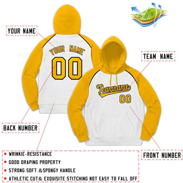 Custom Stitched Sportwear White Gold-Black Raglan Sleeves Pullover Hoodie